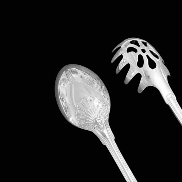 Vintage Unbranded Kings pattern Serving Spaghetti and Spoon Set Made in Italy - Picture 6 of 16